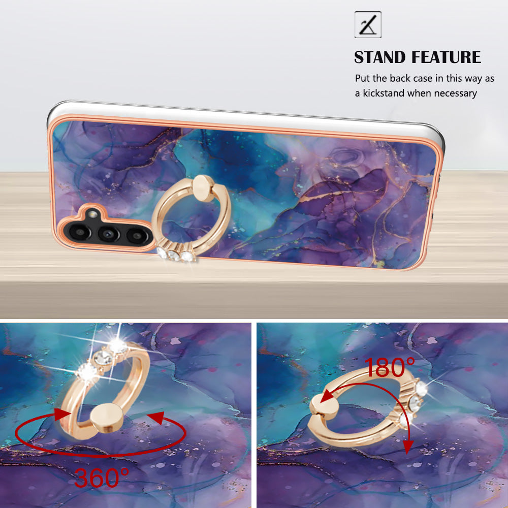 YB IMD Series-17 Style-E For Samsung Galaxy A55 5G Case 2.0mm TPU Marble Phone Cover with Ring Holder - Purple YB IMD Series-17 Style-E For Samsung Galaxy A55 5G Case 2.0mm TPU Marble Phone Cover with Ring Holder - Purple